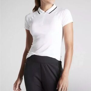 Athleta Momentum Polo Tee short sleeve Zip White Black Trim Size Large
